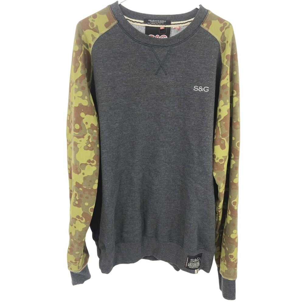 Standard & Grind Mens Camo Gray Sleeves Crewneck Sweater Size XXL